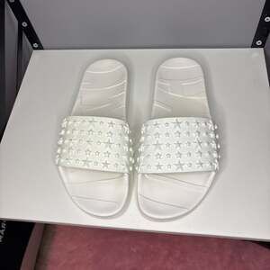 Jimmy Choo White Rey Studded Pool Slides sz 36